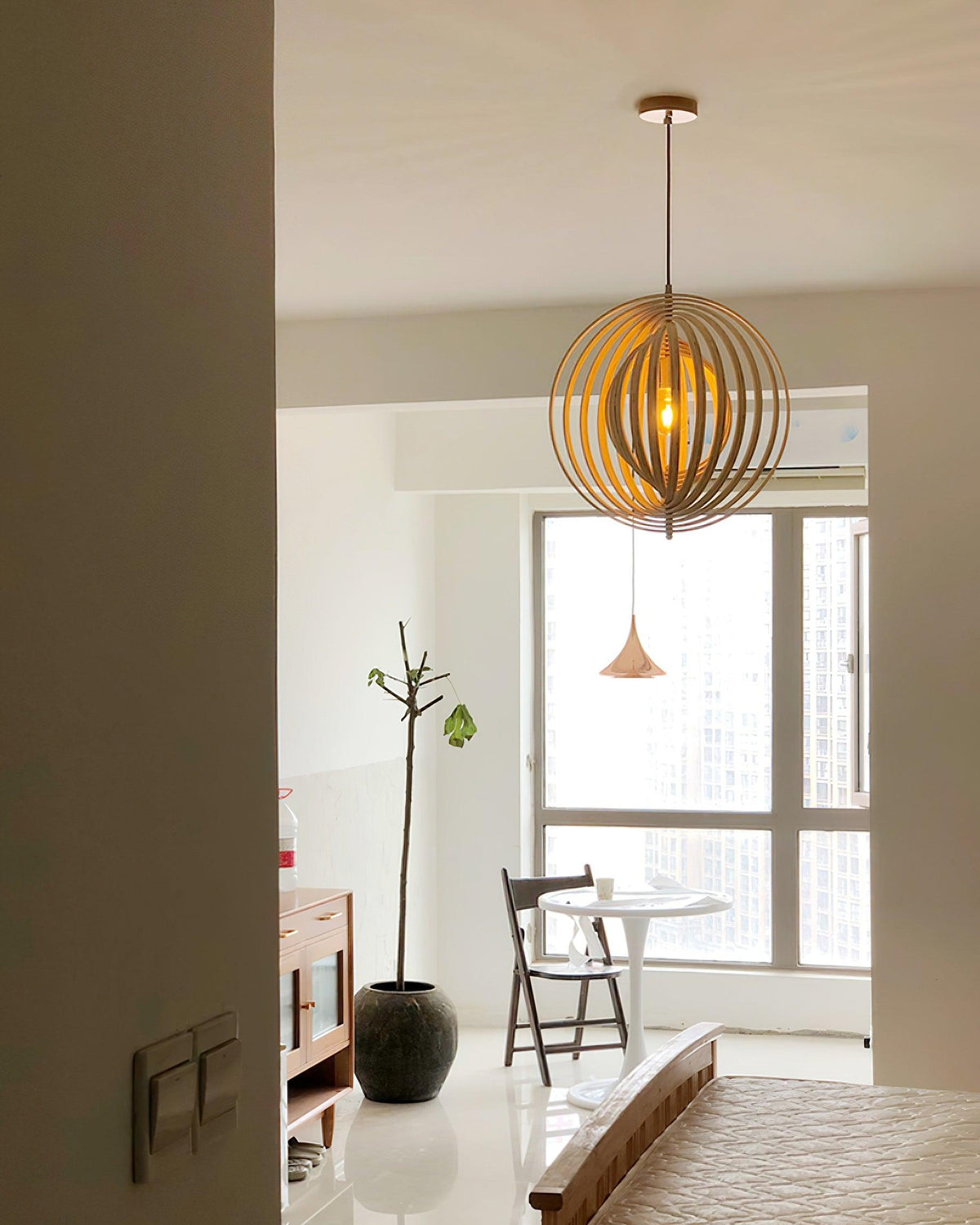 Warm Ambient Glow Wood Ring Pendant Lamp