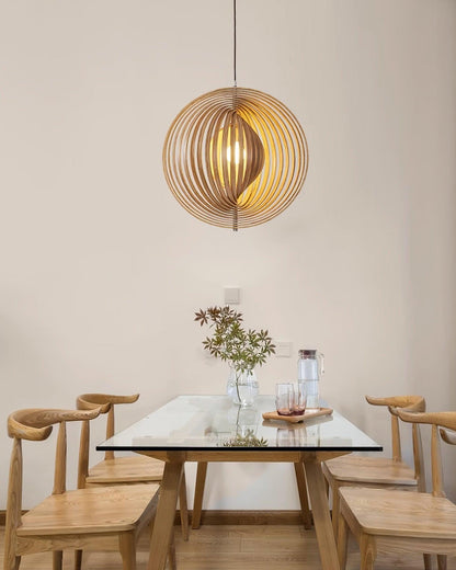 Warm Ambient Glow Wood Ring Pendant Lamp
