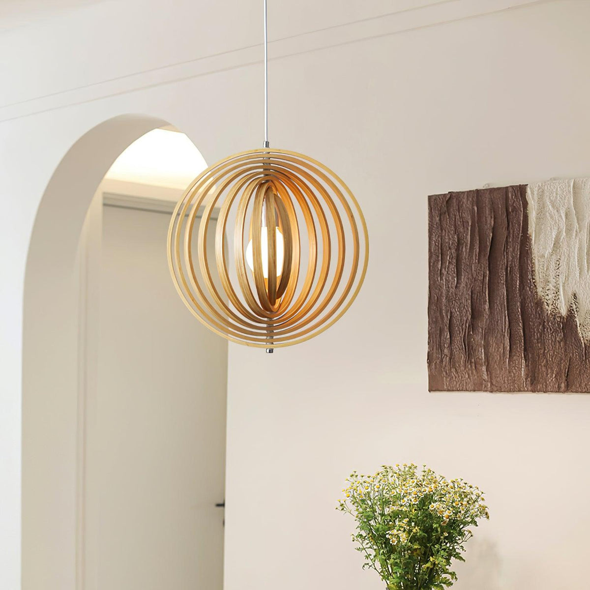Warm Ambient Glow Wood Ring Pendant Lamp