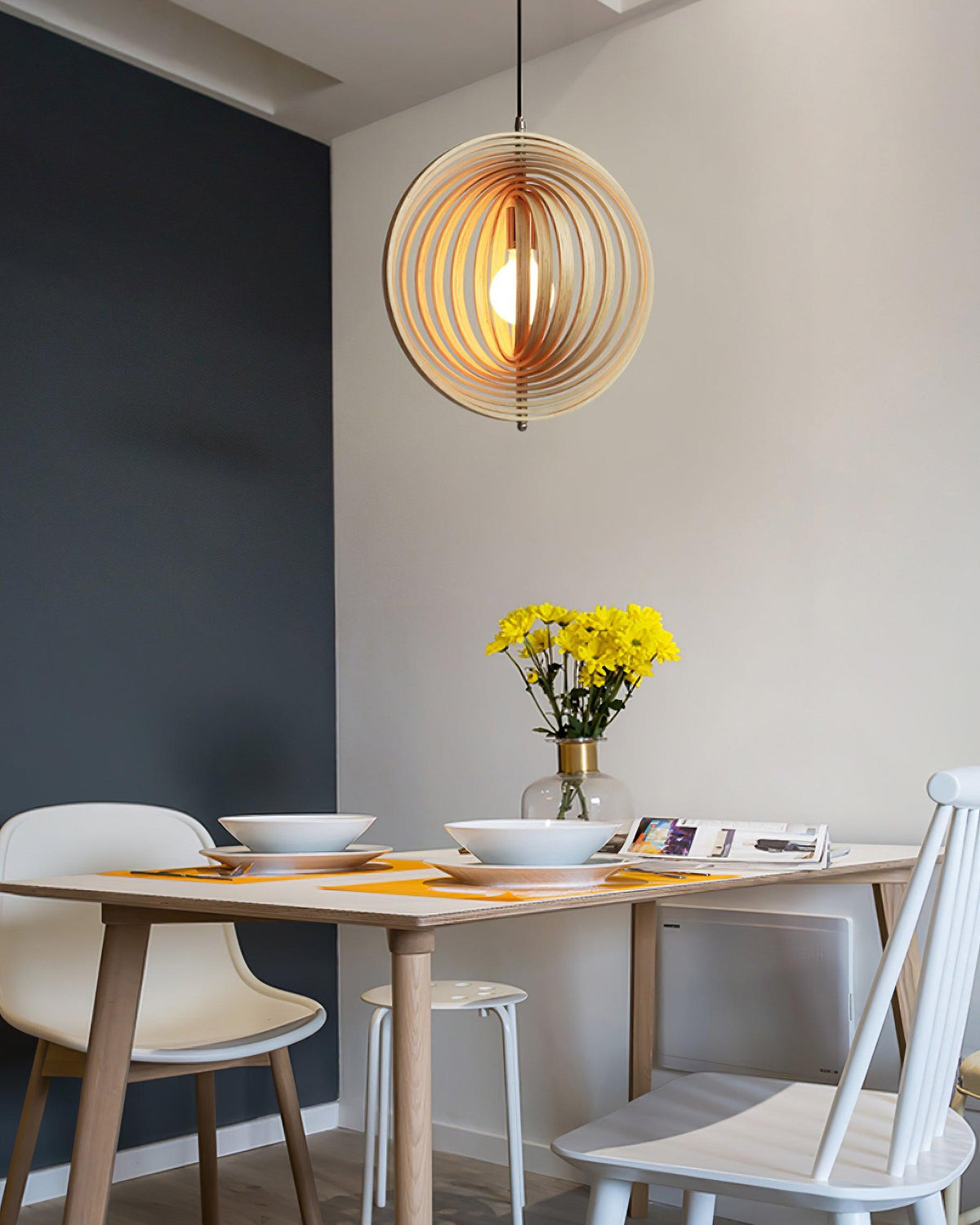 Warm Ambient Glow Wood Ring Pendant Lamp