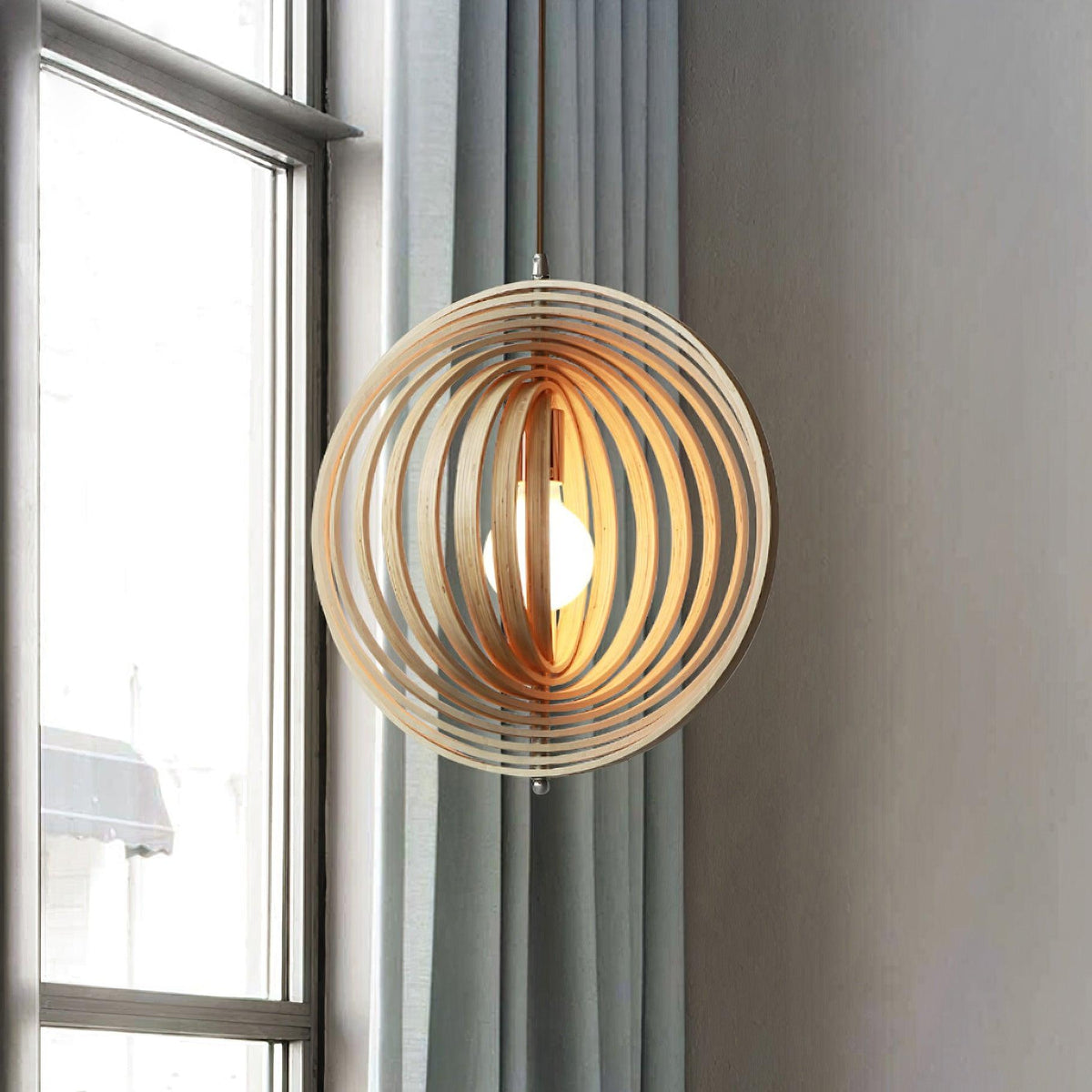 Warm Ambient Glow Wood Ring Pendant Lamp