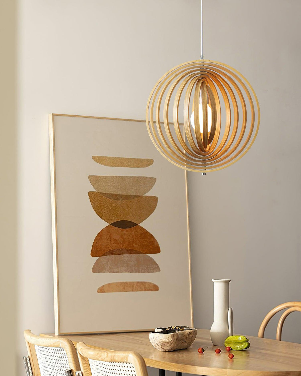 Warm Ambient Glow Wood Ring Pendant Lamp