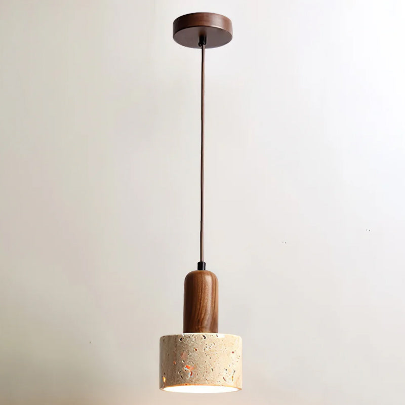 Warm Glow Pendant Light With Oak Accents And Travertine