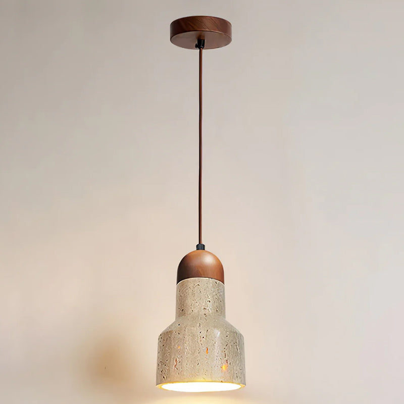 Warm Glow Pendant Light With Oak Accents And Travertine