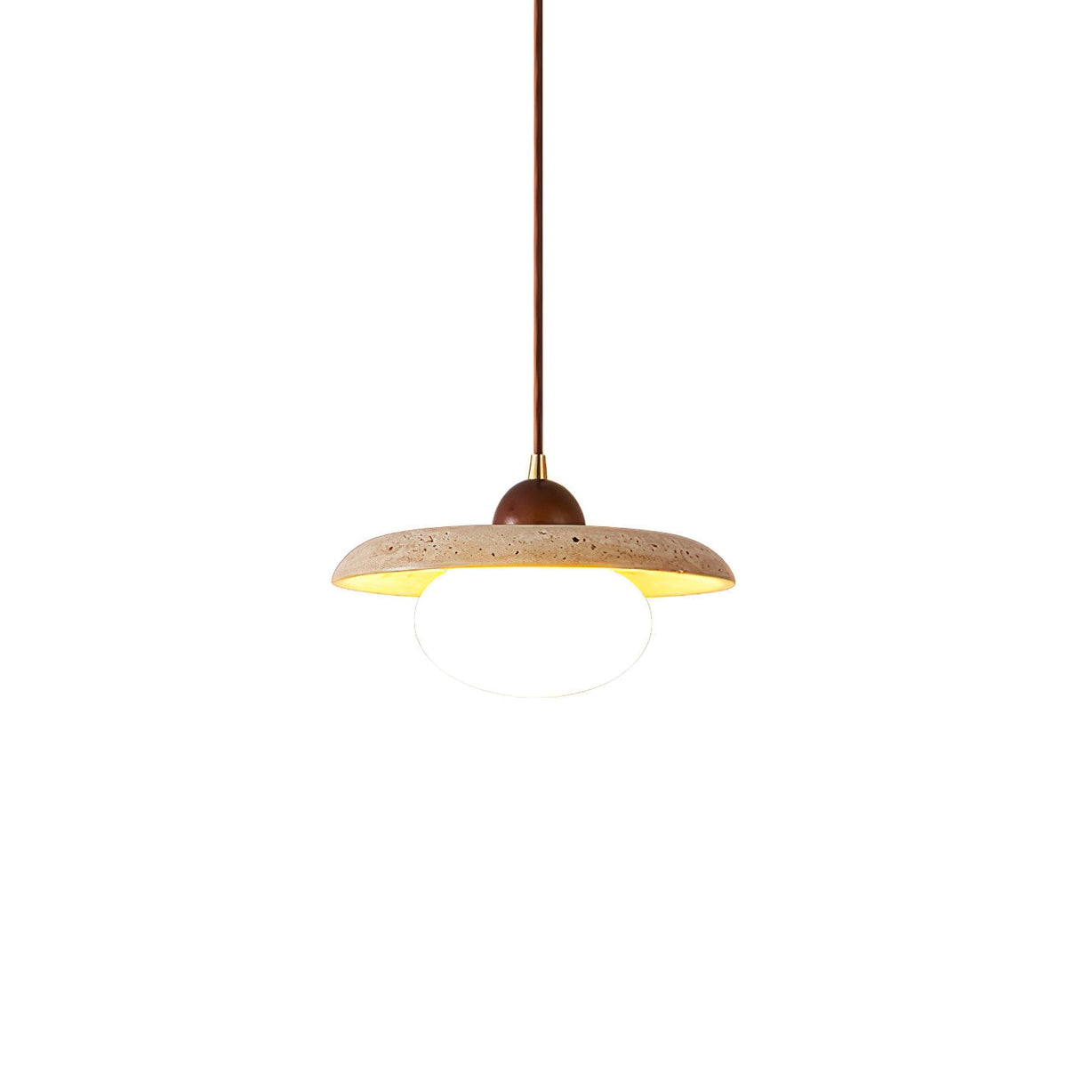 Warm Glow Pendant Light With Oak Accents And Travertine