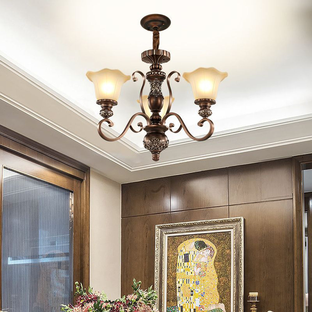 Soft Glow Pendant Light With Glass Floral Vintage and Metal