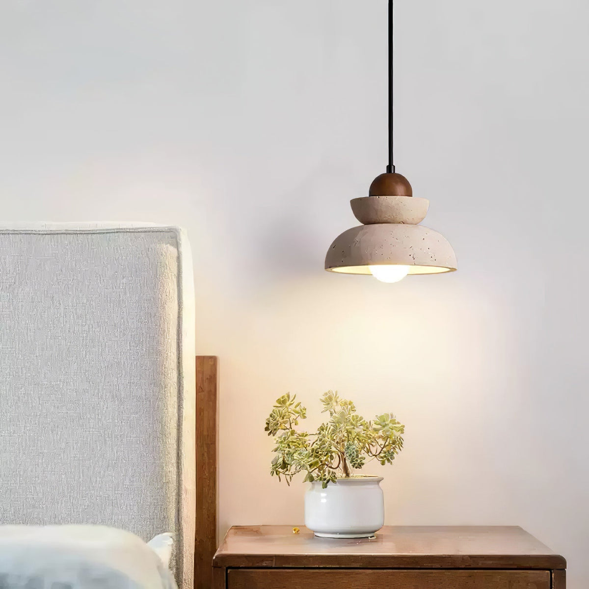 Yellow Travertine Tiered Bell Pendant Light For Warm Ambiance