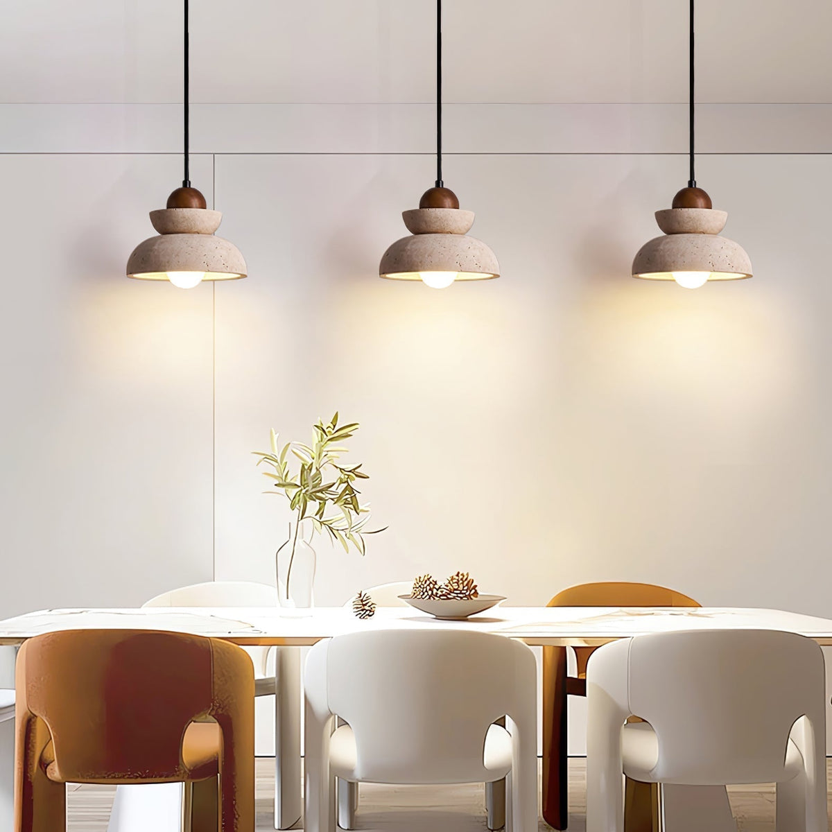 Yellow Travertine Tiered Bell Pendant Light For Warm Ambiance