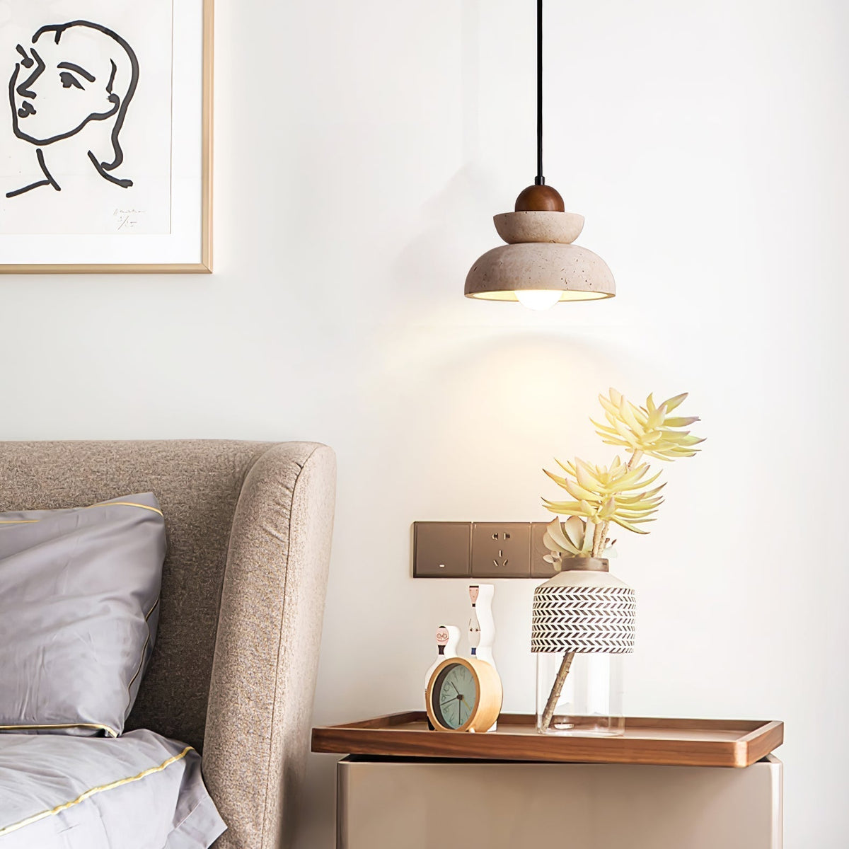 Yellow Travertine Tiered Bell Pendant Light For Warm Ambiance