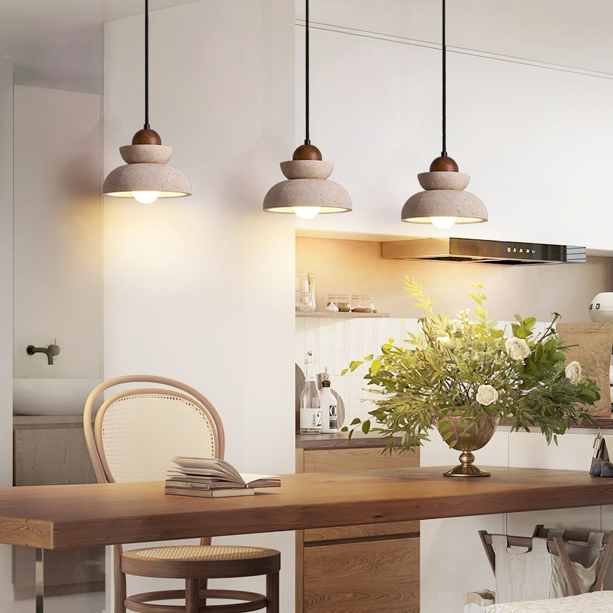 Yellow Travertine Tiered Bell Pendant Light For Warm Ambiance