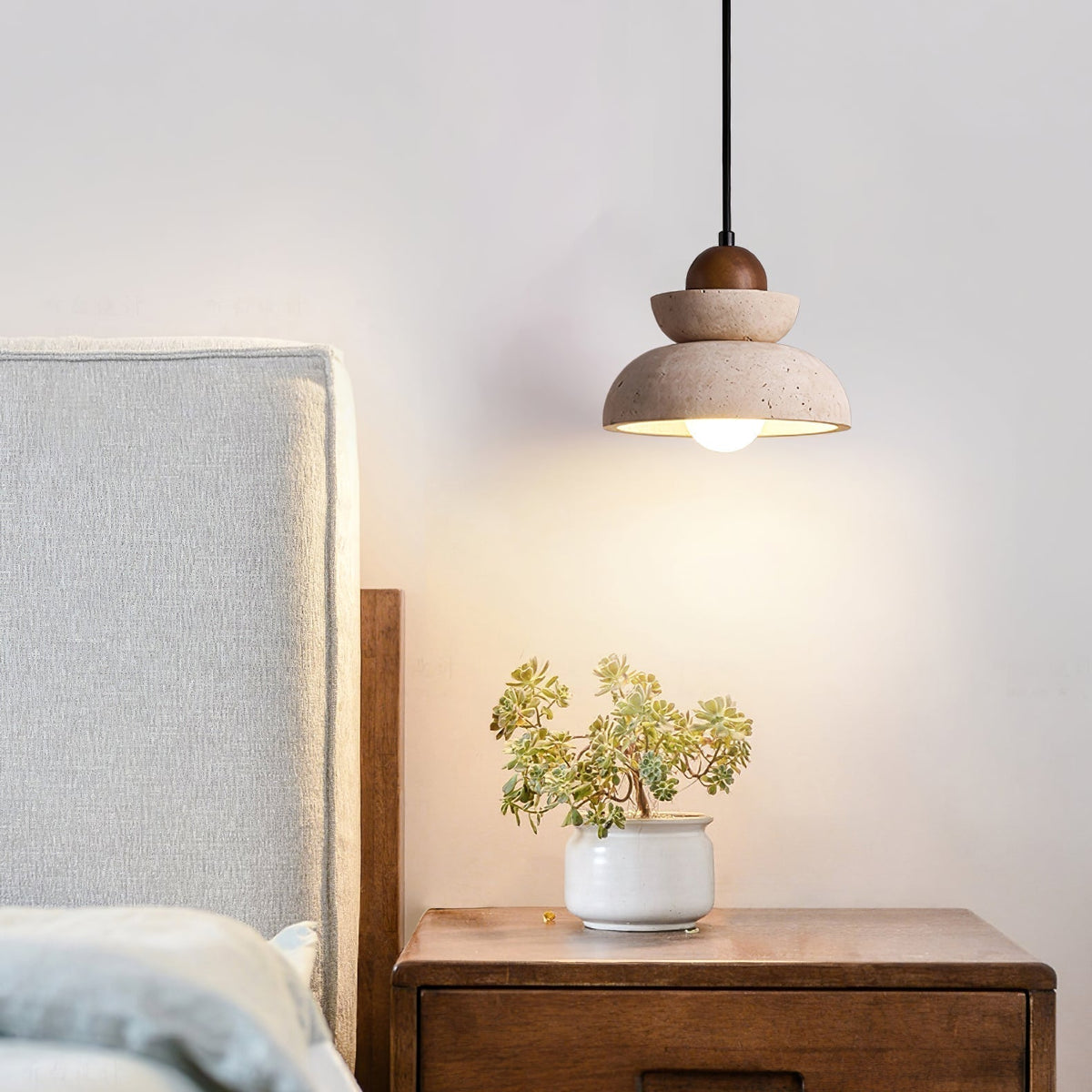 Yellow Travertine Tiered Bell Pendant Light For Warm Ambiance