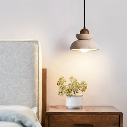 Yellow Travertine Tiered Bell Pendant Light For Warm Ambiance