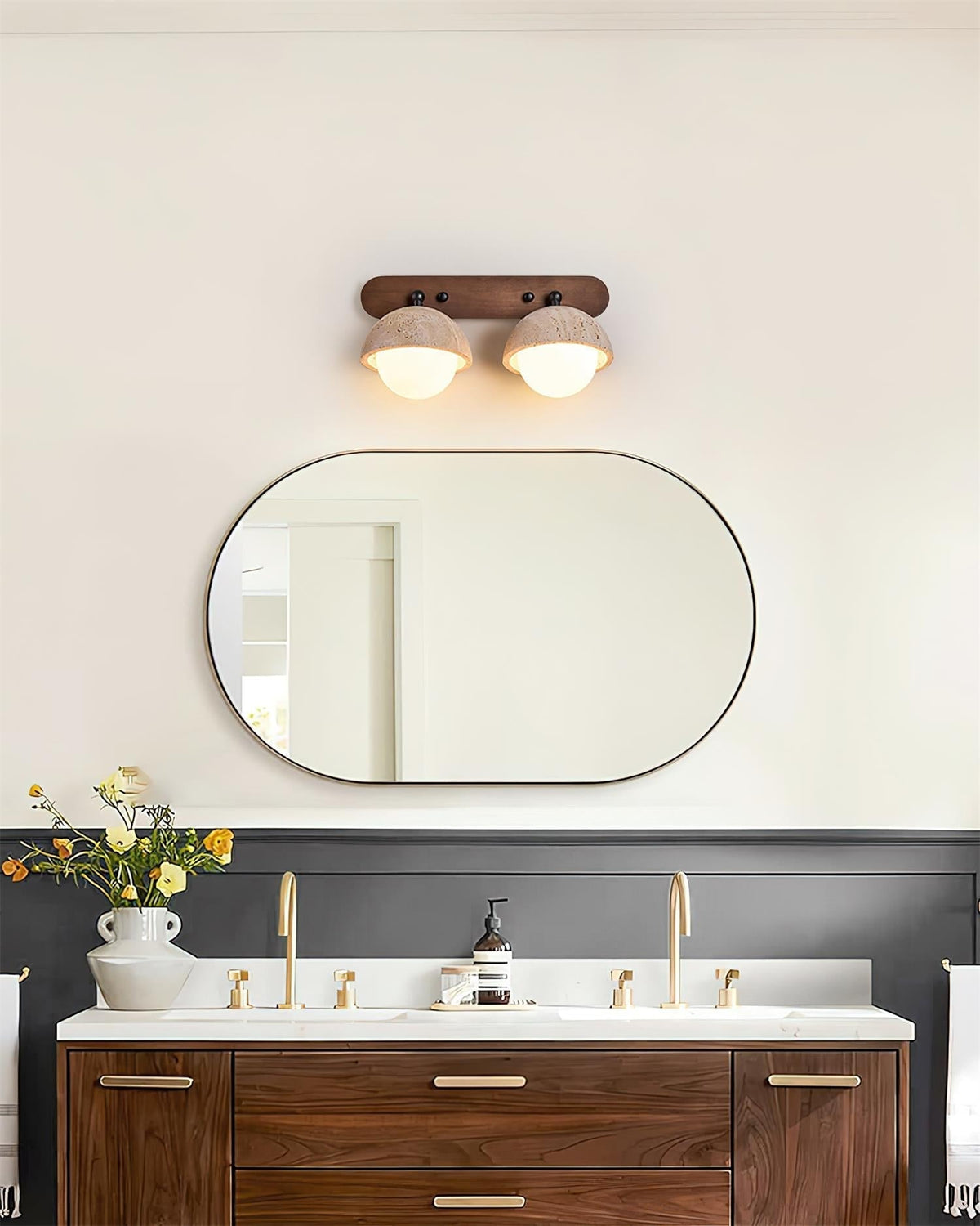 Dimmer Compatible Glass And Wood G9 Socket Travertine Wall Light