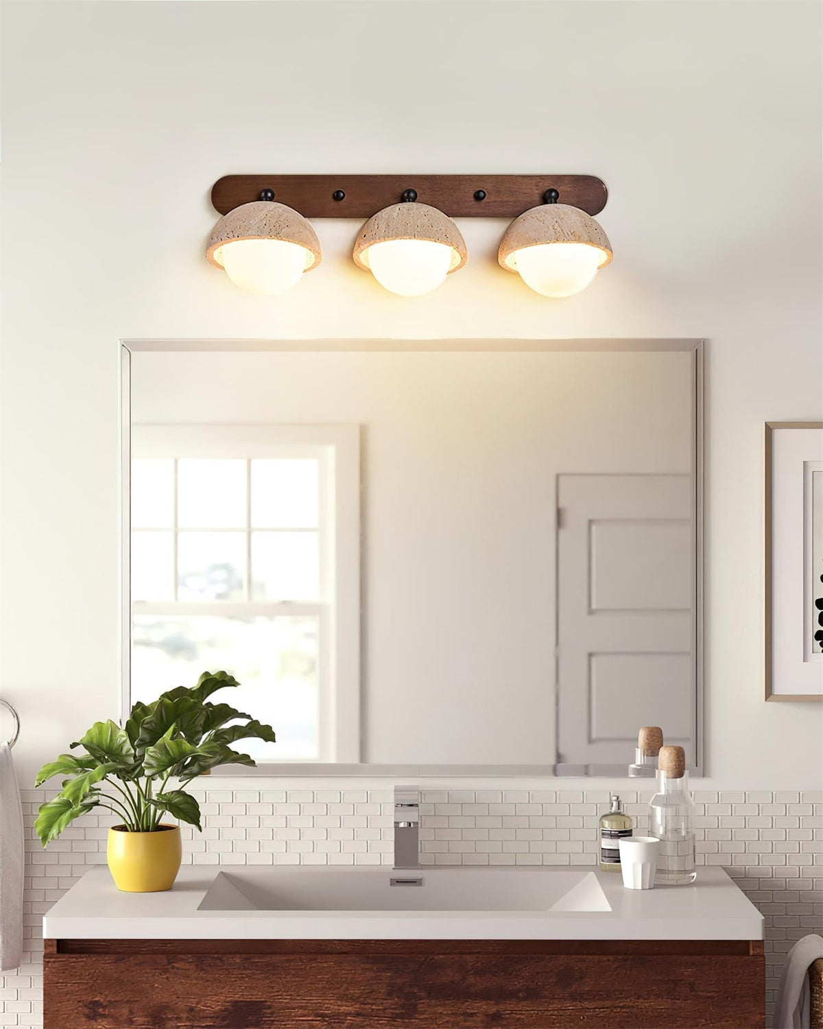 Dimmer Compatible Glass And Wood G9 Socket Travertine Wall Light