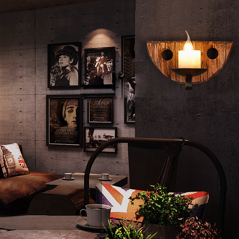 Indoor Bedroom Hardwired Metal and Wood Semicircle Wall Lamp