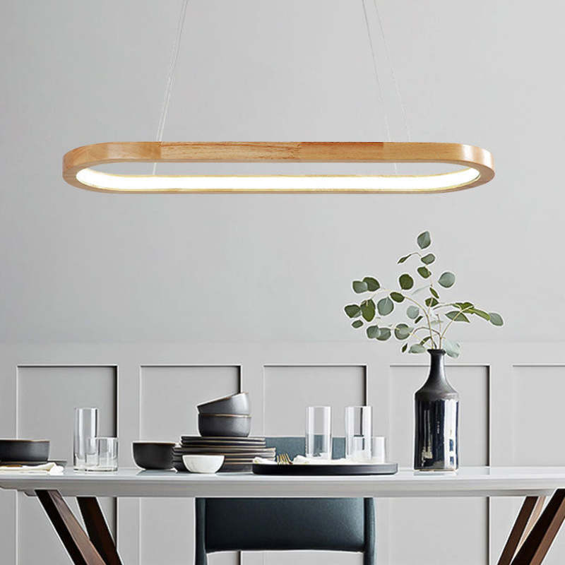 Dimmable Color Temperature Oval Wood Pendant Light