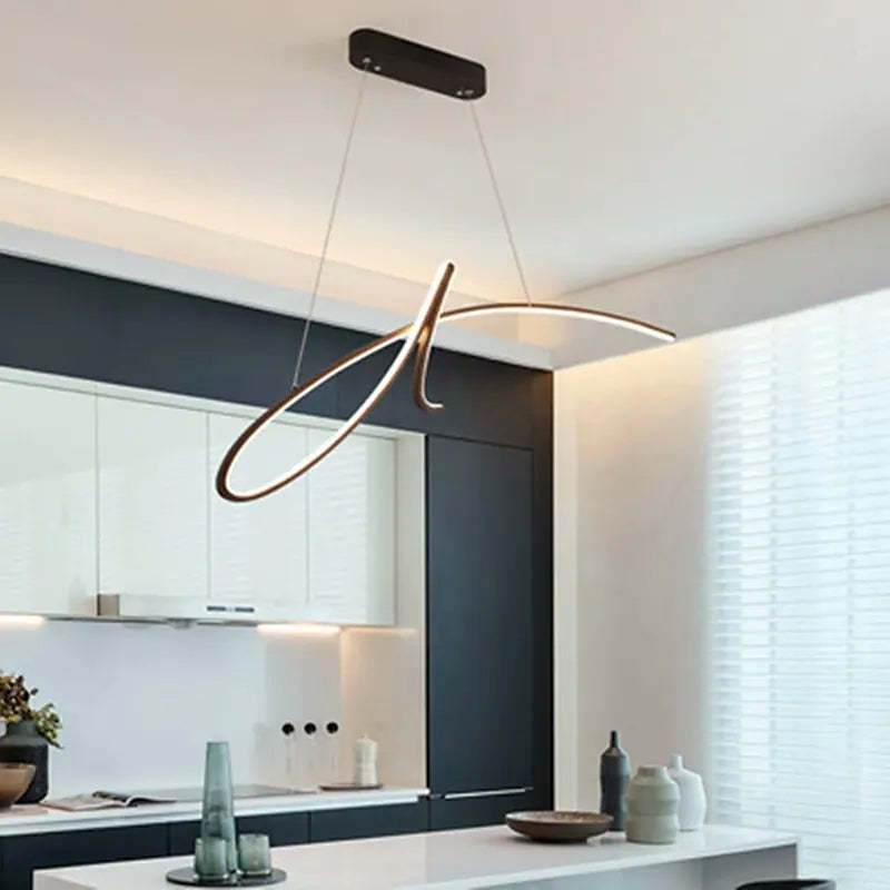 Durable Black Gold Metal Curved Irregular Pendant Light