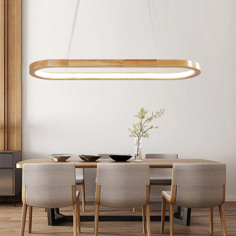 Dimmable Color Temperature Oval Wood Pendant Light