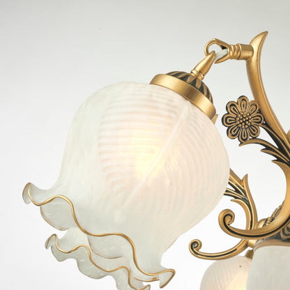 White Bronze Metal and Glass Vintage Flower Wall Lamp