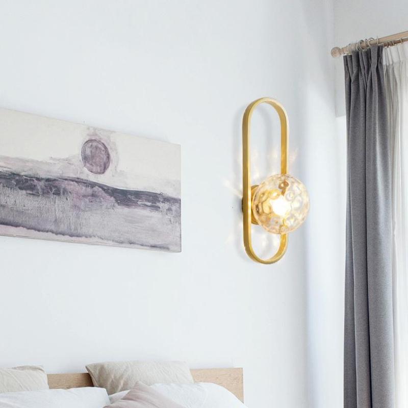 Gold And Black Metal Glass Globe Bedside Wall Lamp