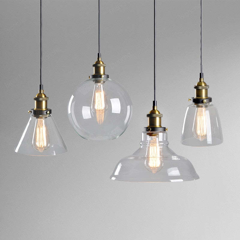 Adjustable Cord Industrial Glass Pendant Light