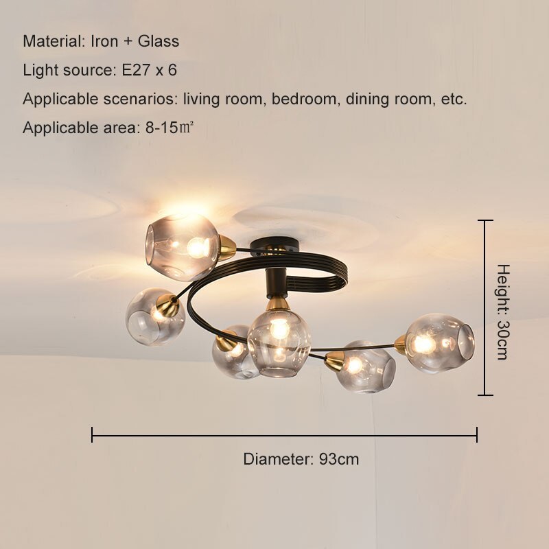 Black Gold Finish Dining Room Aurora Glass Flush Mount Ceiling Light