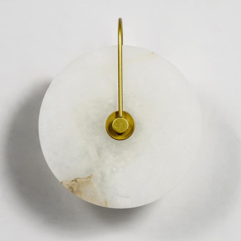 Gold And Black Finish Round Marble Bedside Wall Light