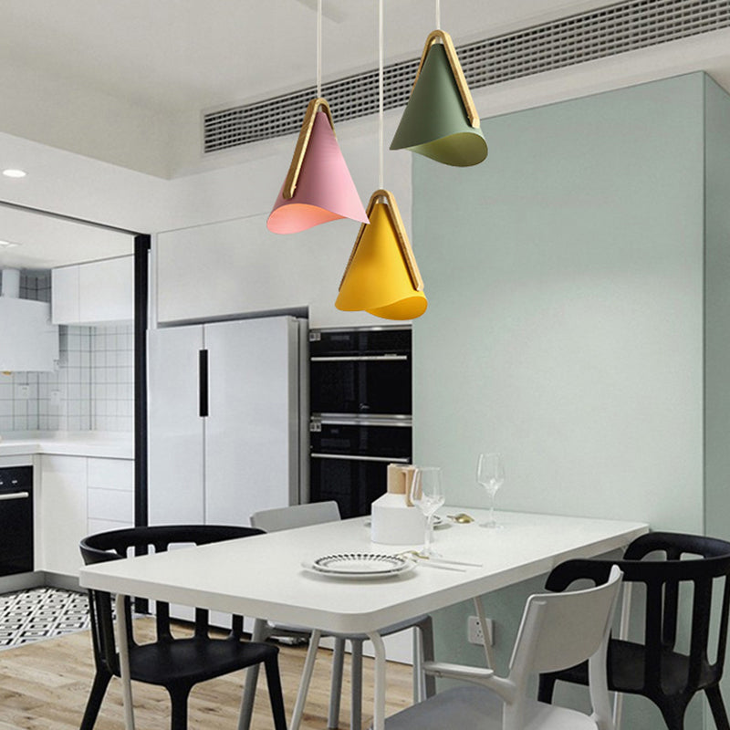 Warm Ambience Cone Metal and Wood Pendant Light