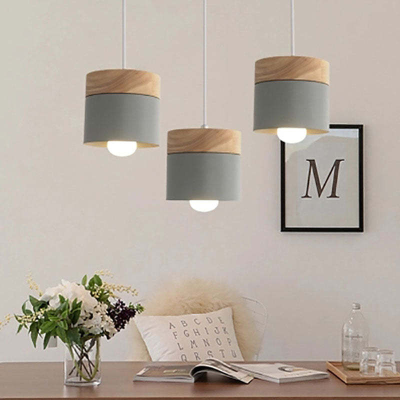 Metal And Wood Warm Glow Can Shape Pendant Light