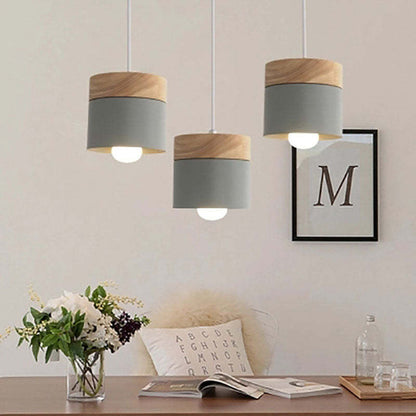 Metal And Wood Warm Glow Can Shape Pendant Light