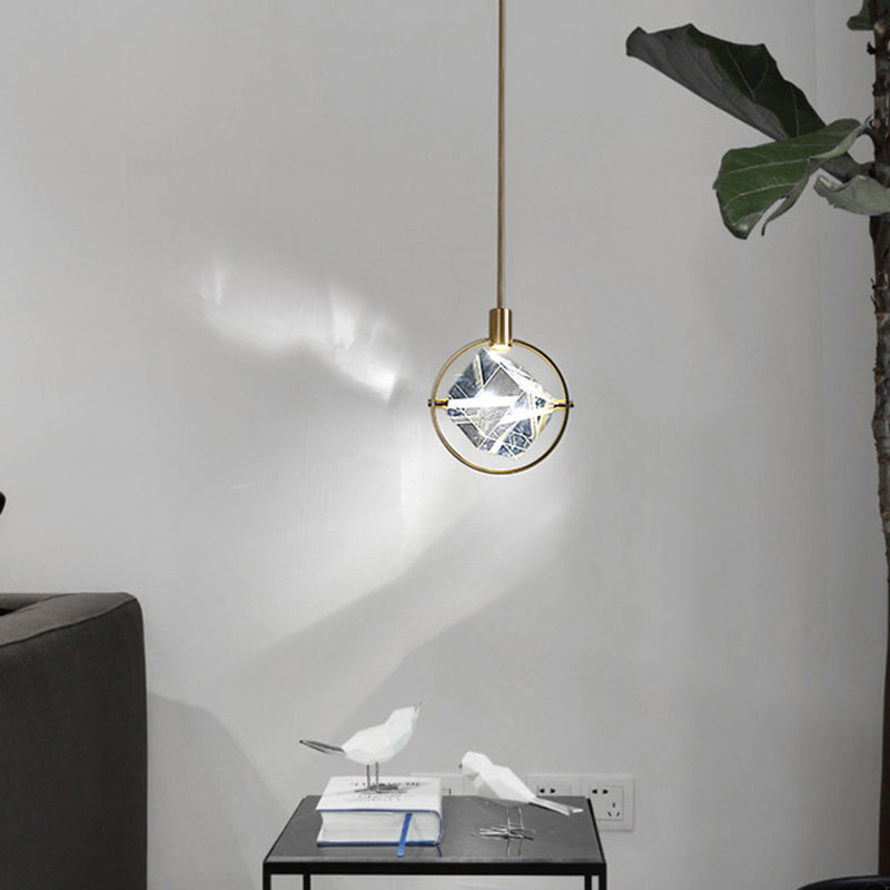 Gold Finish Geometric Crystal Pendant Light