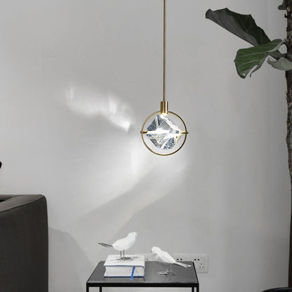 Gold Finish Geometric Crystal Pendant Light