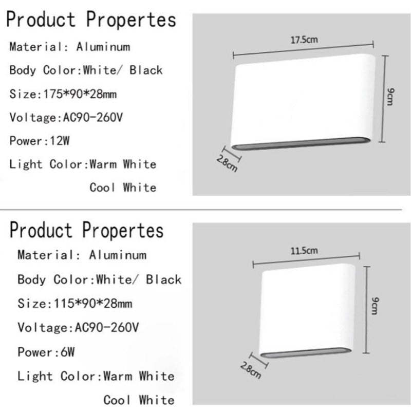 Black And White Waterproof Outdoor Modern Rectangular Wall Light
