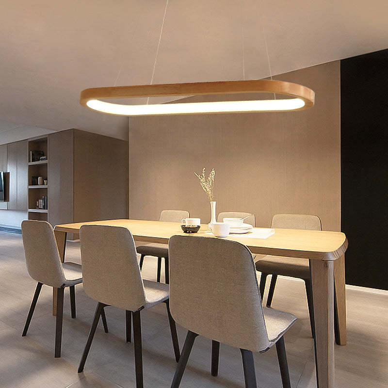 Dimmable Color Temperature Oval Wood Pendant Light