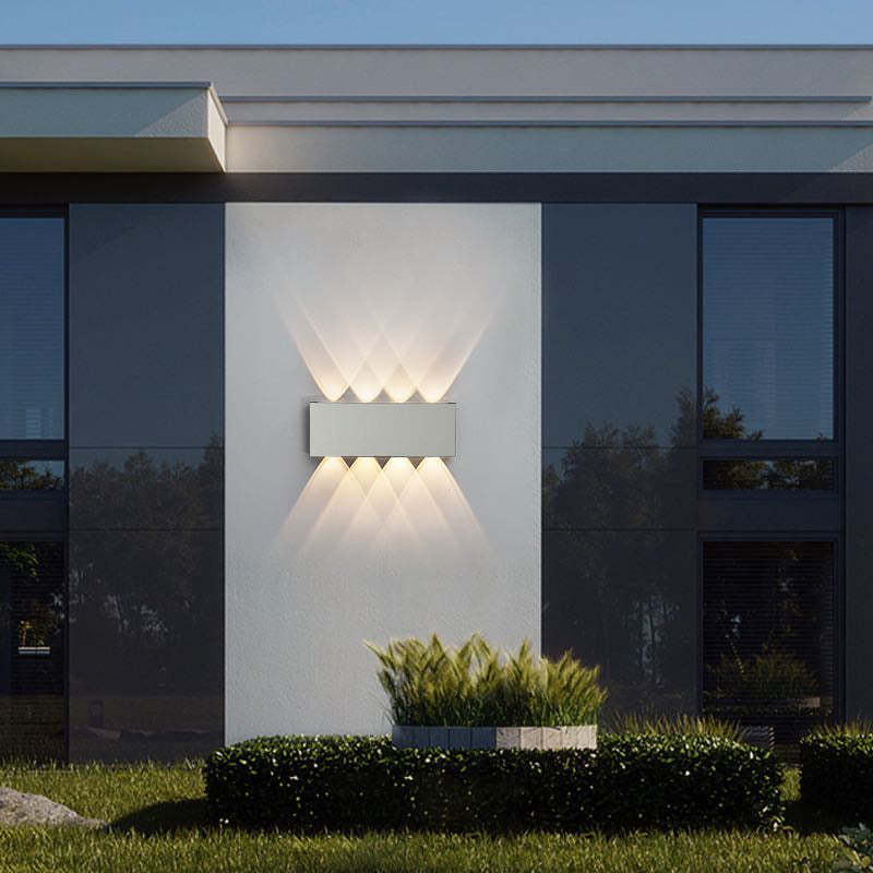 Metal Black And White Waterwave Finish Rectangular Outdoor Wall Light