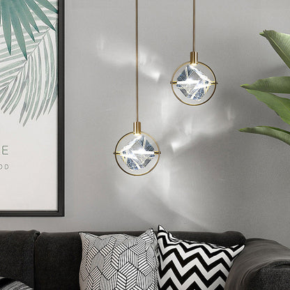Gold Finish Geometric Crystal Pendant Light
