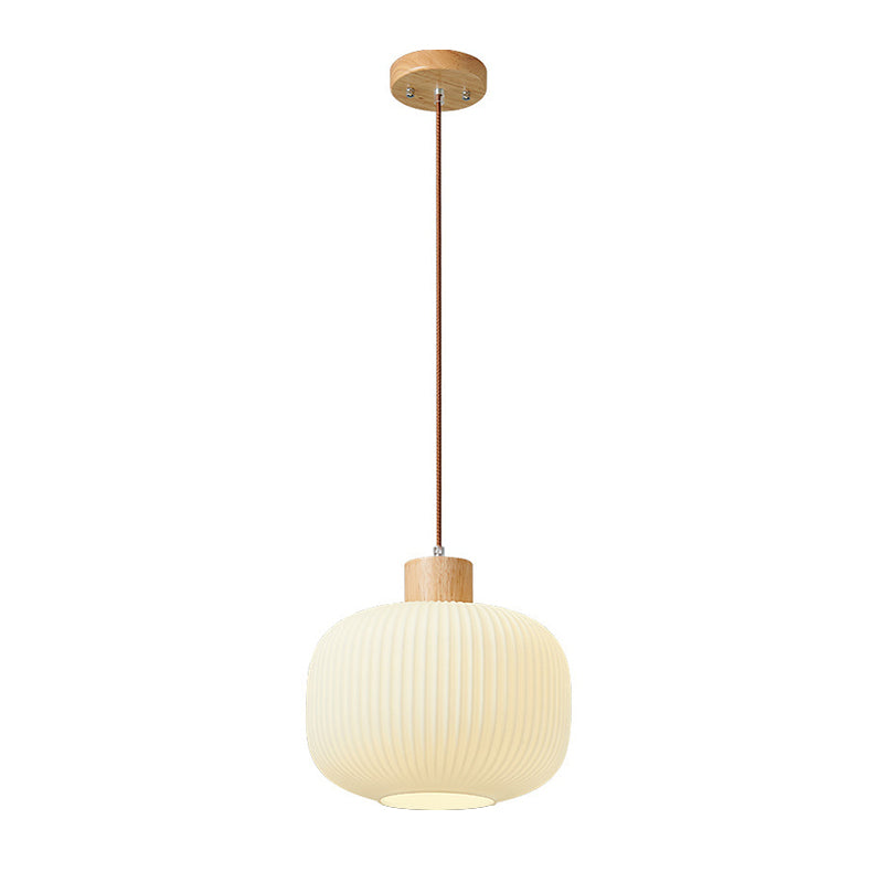 White Glare Free Pendant Light With Wood And Glass
