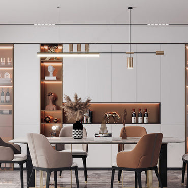 Minimalist Five Head Pendant Light In Black And Gold Finish