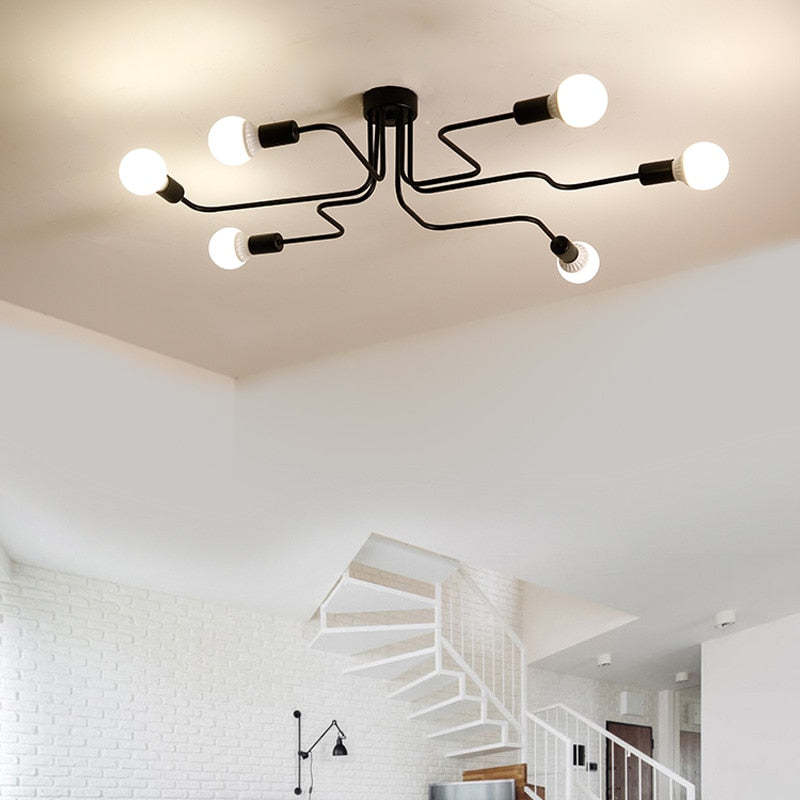 Industrial Modern Vintage Flush Mount Black Ceiling Light