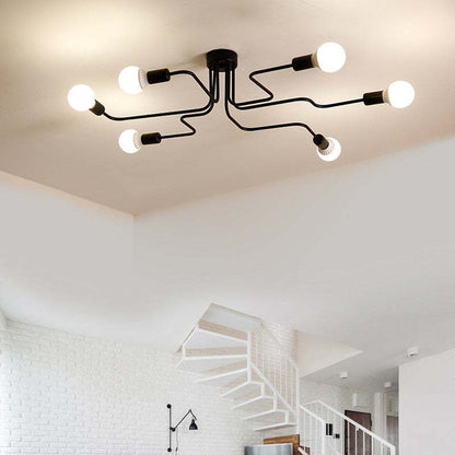 Industrial Modern Vintage Flush Mount Black Ceiling Light