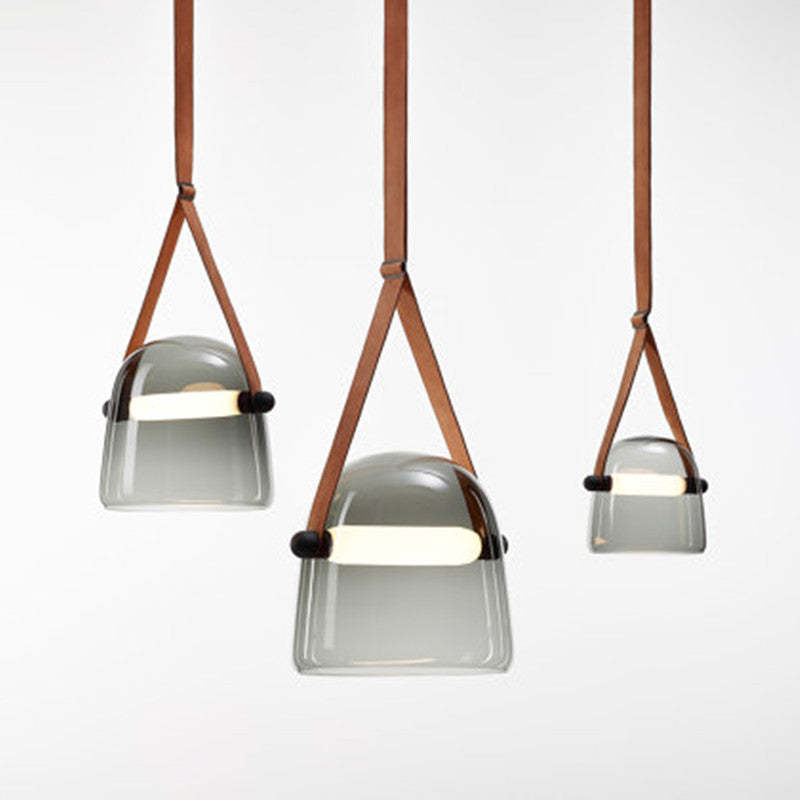 Soft Milky Glow Pendant Light With Nordic Leather-Glass