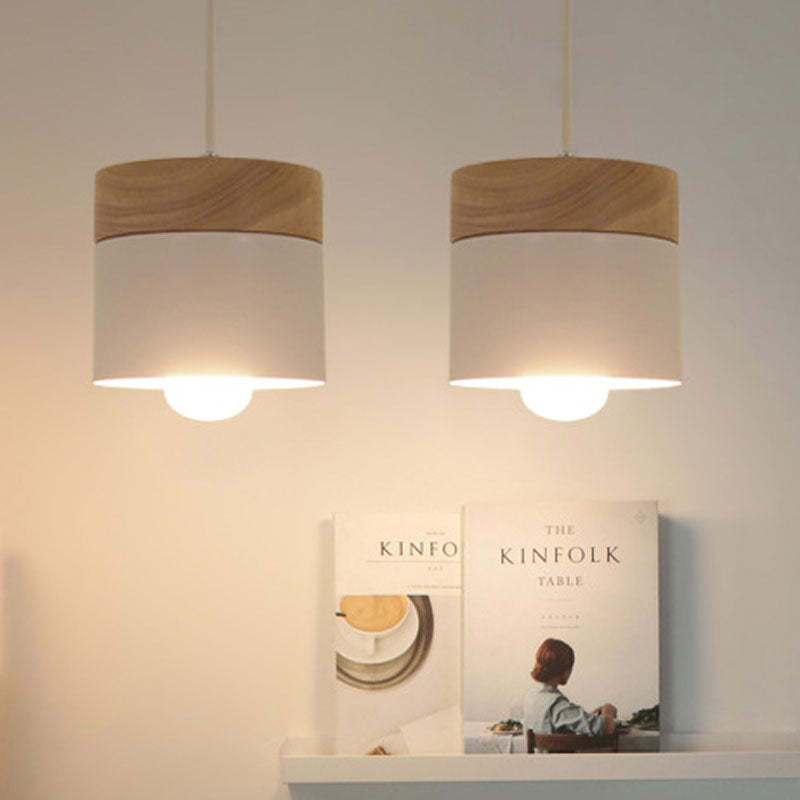 Metal And Wood Warm Glow Can Shape Pendant Light