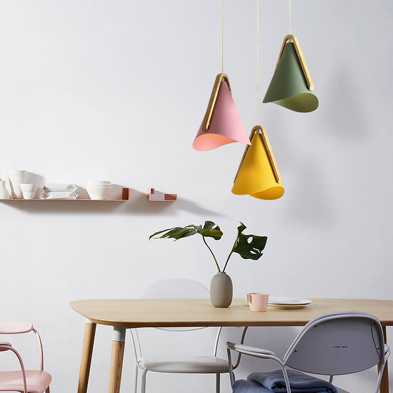 Warm Ambience Cone Metal and Wood Pendant Light