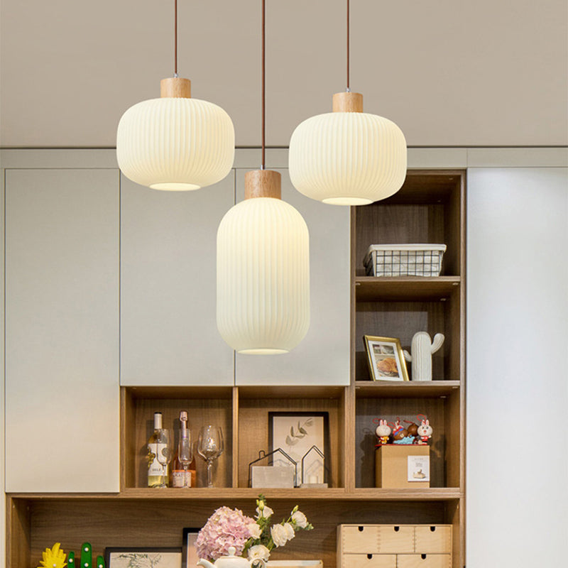 White Glare Free Pendant Light With Wood And Glass