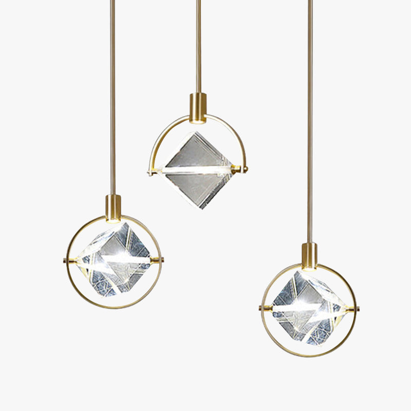 Gold Finish Geometric Crystal Pendant Light
