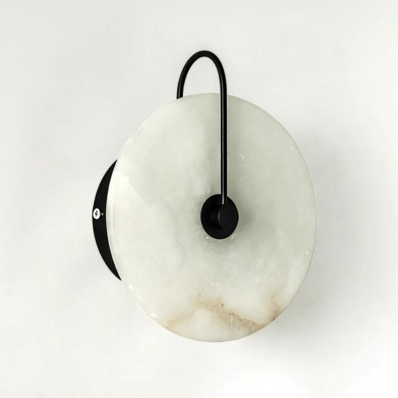 Gold And Black Finish Round Marble Bedside Wall Light