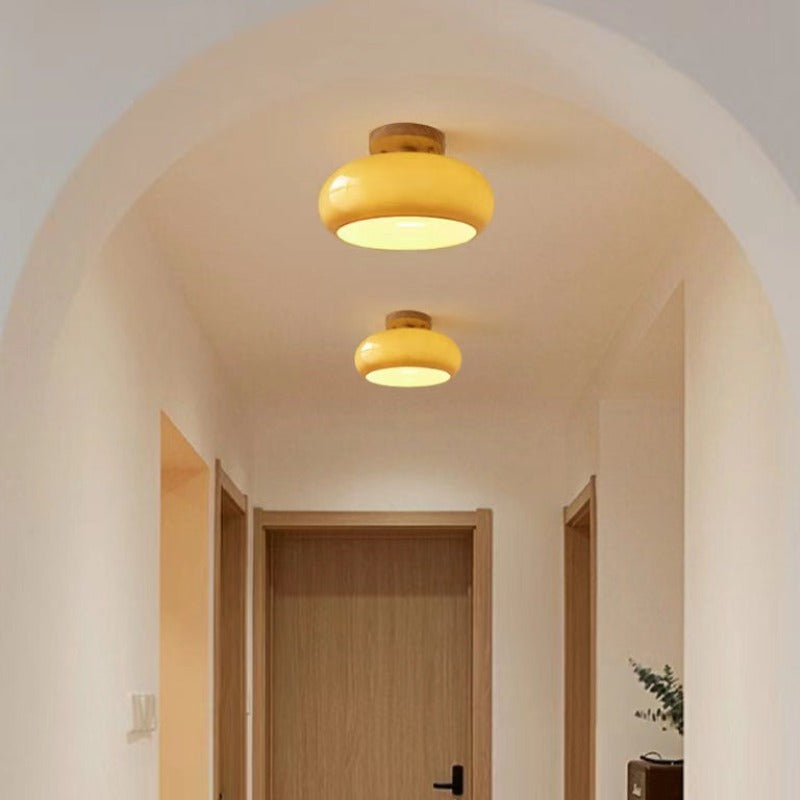 Glass and Timber Flush Mount Ceiling Light