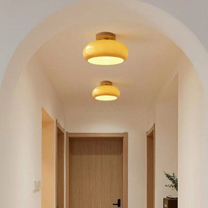 Glass and Timber Flush Mount Ceiling Light