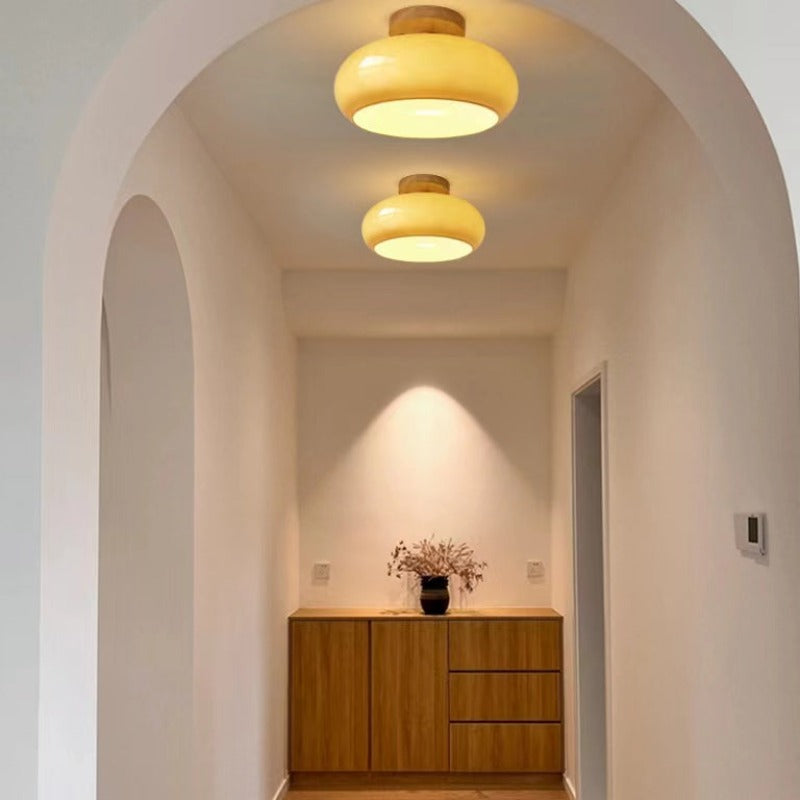 Glass and Timber Flush Mount Ceiling Light