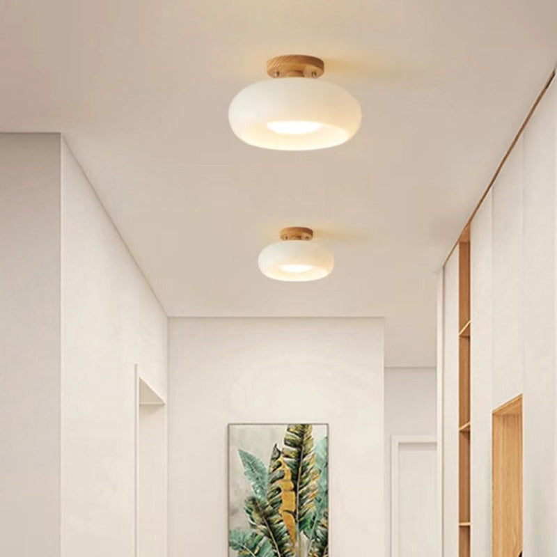 Glass and Timber Flush Mount Ceiling Light
